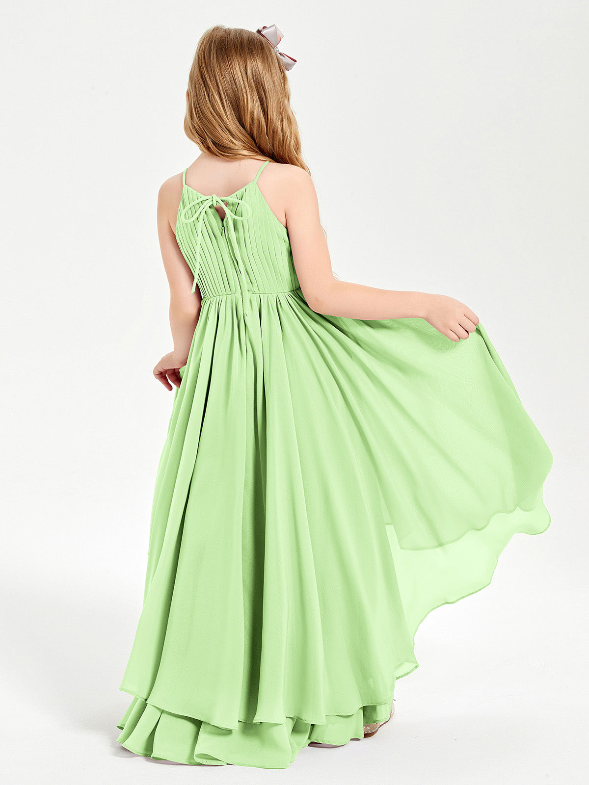 Asymmetrical Chiffon Junior Bridesmaid Dresses Sage